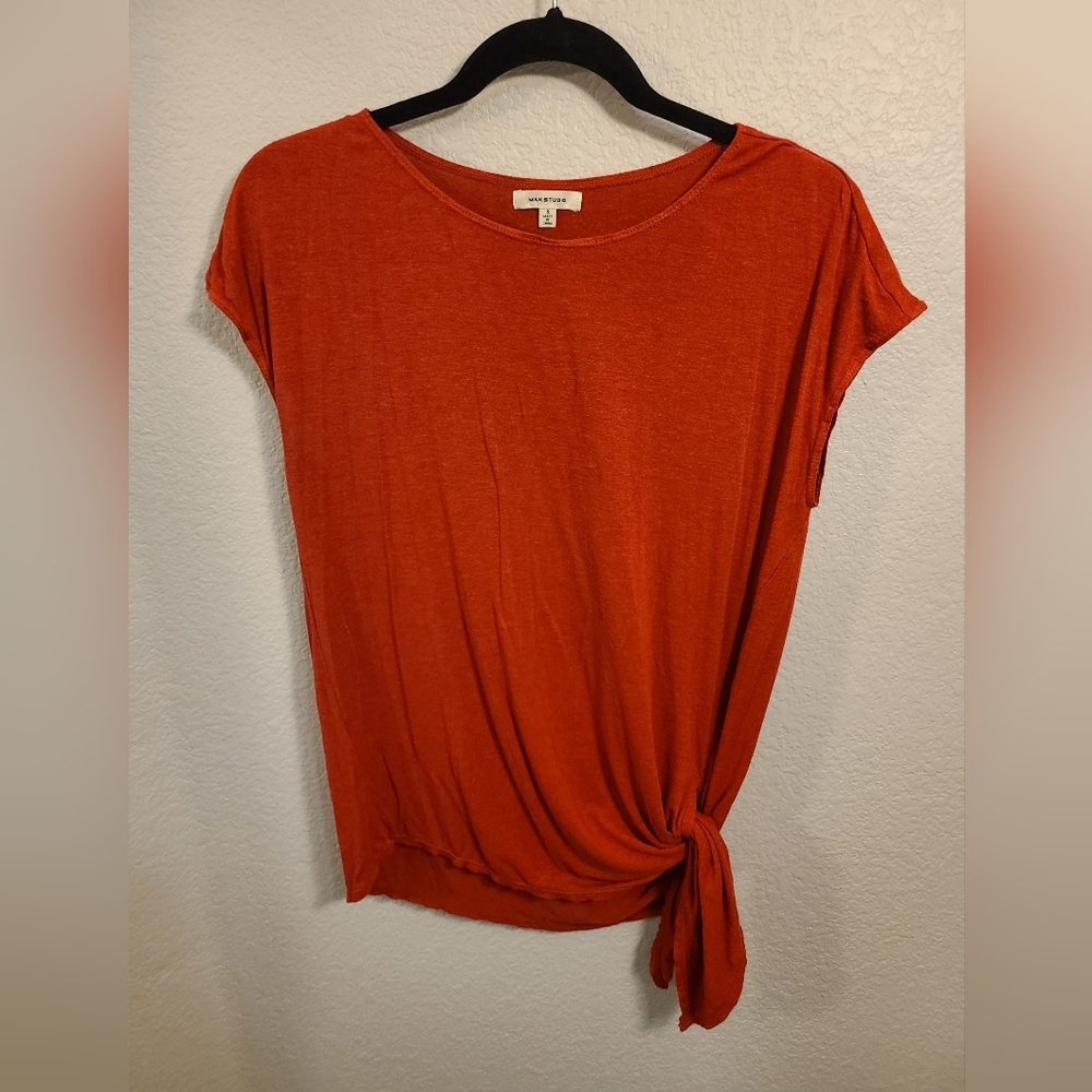 Max Studio Red Side Tie Shirt, Size Small